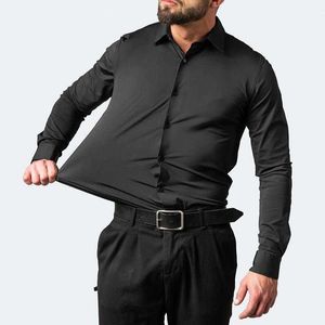 メンズドレスシャツメンズドレスシャツビジネスシャツエラスティックスリムフィット汎用オールシーズン4面弾性と非アイロンのメンズ長袖シャツシルキーと垂直