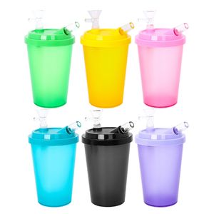 Plastic Hookah Bong Cups With Glass bowl Hand Style Smoking Water Pipe Detachable Filter Oil Rigs Multiple Colors