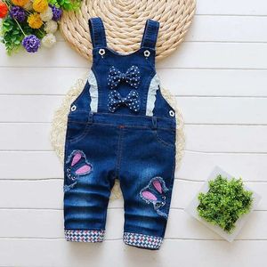 Overalls Baby girl full set childrens denim Dungary embroidery rabbit pants toddler baby jumpsuit 0-4 years d240515