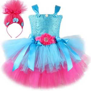 Trolls Tutu Girls Dress Princess Poppy Birthday Dress Childrens Magic Elf Halloween Dress Girl Fairy Flower Set 240514