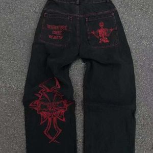Explosives All Embroidery Skull Head Cotton Men's Straight Tube Chaopai Casual Workwear Pants
