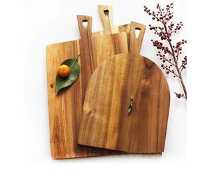 Acacia träblock skärbrädor med handtag Eco Natural Breads Board Pizza Plates Frukter Platta Hoppning ll