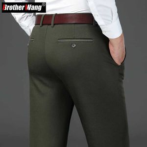 Herrbyxor 2022 Autumn New Mens Business Regular Fit Casual Pants Lyocell Cotton Tyg Fashion Elasticity Straight Byxor Man varumärke Y240514