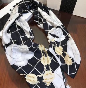 Silk Scarf Letter Mulberry Silk Square Scarf Summer Shawl Black and White Letter Big Brand Dual-Use Large Kerchief