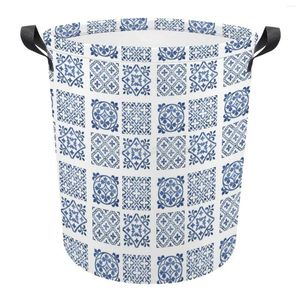 Bolsas de lavanderia azul e branco antigo tradicional estilo marroquino Arte limpa Banheiro dobrável cesto de cesto Organizador de armazenamento B