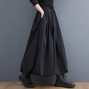 Skirts Women Maxi Skirt High Waist A-line Elegant Women's Winter Woolen With Pockets Fashionable For Warmth