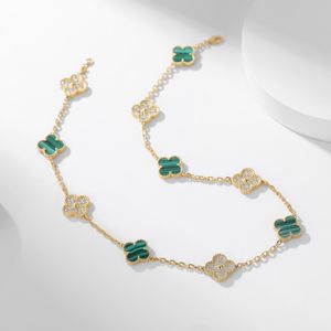 Ten Flower Diamond Malachite Necklace High Quality Four Leaf Clover Necklace Collarbone Chain for Women