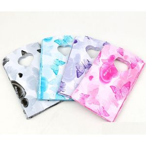 Jewelry Pouches, Bags 15X9Cm Heart And Butterfly Star Rose Patterns Plastic Gift Bag Pouches Packaging Display New 11Colors Drop Deliv Dhjav