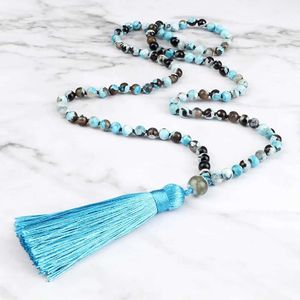 Beaded Halsband 108 Mara Bead Agate Halsband Fashionabla Natural Stone Chain Yoga Tassel Long Necklace Womens Bohemian Sweater Chain Jewelry D240514