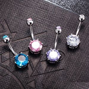 Navelklockknapp ringer kvinnor Fashion Belly Ring Surgical Steel Bright Crystal Gem Ball Piercing Bar Round Y Jewellery Drop Deliver Dhuro