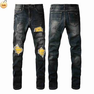 Джин -фиолетовые джинсы Мужчины дизайнерские анти -яростные тонкие джинсы.