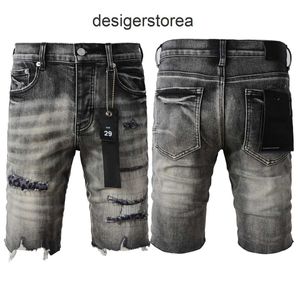 Mor Marka Denim Şortları Amerikan High Street Kara Delik Patch 5068