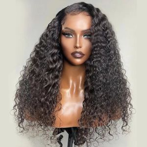 Peruki długie perwersyjne kręcone syntetyczna koronkowa peruka dla kobiet czarna kolor peruki głębokie fali symulacji ludzkie włosy odporne na ciepło