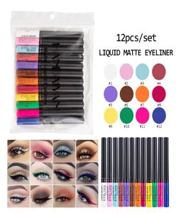 Handaiyan 12pcs Eyeliner líquido colorido Conjunto de delineador líquido fosco Lápis de lápis Makeup6478458