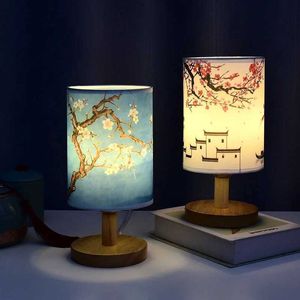 Table Lamps LED Square Decoration Table Lamps Simple Chinese Style Dimmable EU Plug Night Light Fabric Lampshade Bedroom Bedside Lights