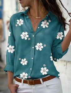 Polos da donna Blusa Pink Blue Green Floral Stampa a manica lunga Shirt Shirt Collar Spring Fall Inverno inverno