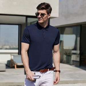 Мужчины повседневная рубашка поло с твердым цветом шелк для хвостовой эластичности рубашки поло, женские мода, бизнес летний футболок, мужчина 240515