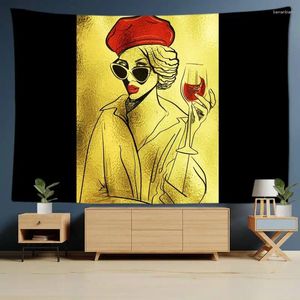 Tapestries Fashion Sexy Girl Women Oil Painting Modern Wine Tapestry Wall Hanging Art Room Decor Aesthetic Bedroom Background