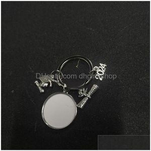 Keychains & Lanyards Sublimation Blank 2024 Graduation Hat Charms Key Ring Heat Transfer Printing Diy Materials Factory Drop Delivery Dhfbv