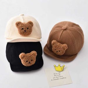 Kaps hattar solid corduroy baby baseball cap koreansk björn småbarn toppade hatt söt tecknad barn anka tungkapslar höst vinter barn visorer y240514