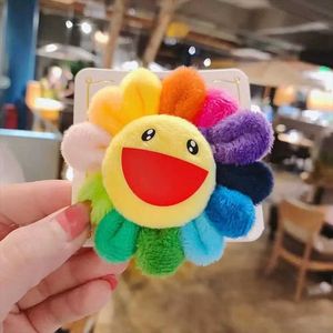Stuffed Plush Animals Cute Smiling Sunflower Soft Rainbow Flower brooch Filled Doll Smiling Emblem Clothing Decoration Jewelry Plush Toy Girl Childrens Gift