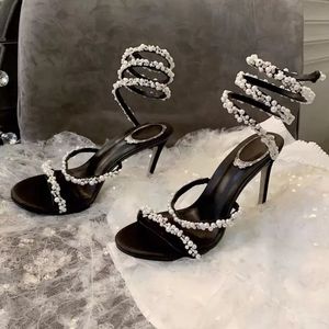 Glandiator Summer Women's Sandals Snake Crystal Lighting Design RC Cleo Rene High High High Cheels Bling Bling Fairy Party Wedding Shoes Spring and Autumn Fashion Show #09988