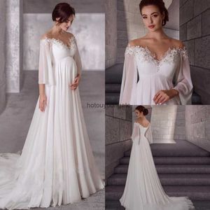 Moderskap chiffong bröllopsklänning 2023 långa ärmar bohemiska gravida brudklänningar elegant enkel mantel de mariage