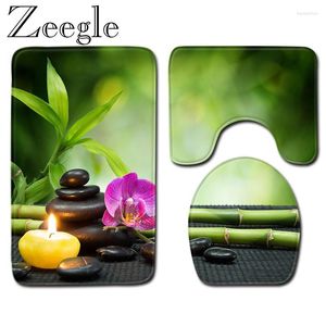 Bath Mats Zeegle 3D Stone Printed Bathroom Mat 3pcs/set Carpet Set And Washable Shower Non-slip Rug