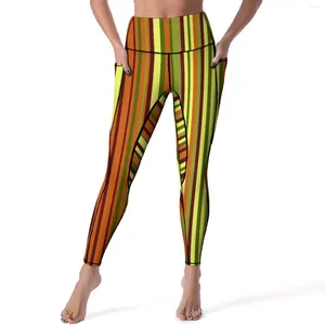 Pantaloni attivi eleganti leggings a strisce a strisce tasche colorate yoga yoga push up fitness ginning gambe elastico collant sportivi elastici