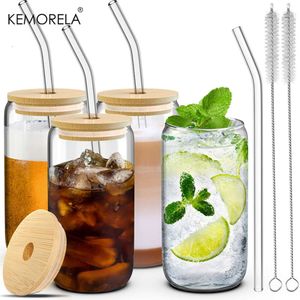 US CA Stock 16oz Glass Can SubliMation Tumbler With Lock och halm transparent Bubble Tea Cup Juice Beer Being Can Milk Mocha Cups Mug Drinkware
