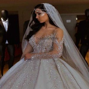 Dubai Arabic Ball Gown Wedding Dresses Plus Size Sweetheart Backless Sweep Train Brudklänningar Bling Luxury Beading Sequin Wed Dresses 272x