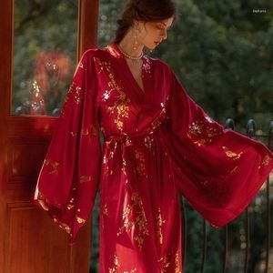Roupas em casa Design de luxo de luxo Morning Robe Moda Impressão de manga larga Dimigra feminina Maquiagem de casamento Grupo de dama de honra Kimono