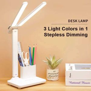 Bordslampor USB laddning LED-bordslampa STEPLESS Dimning Desk Lamp Multifunktion Nattlampa för sovrum Läsning Ljus Vitt ljus