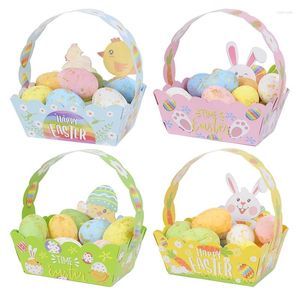 Present Wrap 4st Happy Easter Paperboard Egg Basket Cartoon Chicks Packaging Paper Box Decoration Party Storage Bag Supply