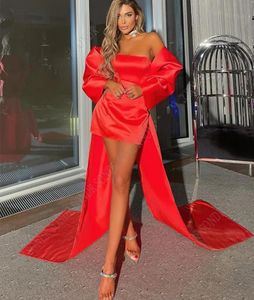 Red Short Pink Prom Dresses 2024 Off Shoulder Satin Formal Party Gown Back Bow Evening Night Dress Robe De Soiree