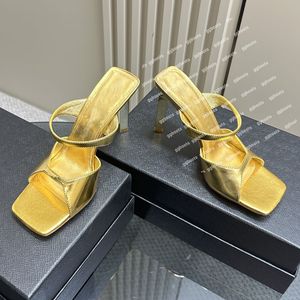 Golden Mule Slipers av högsta kvalitet Högklackade sandaler Stiletto klackar Öppna tår Kvinnor Sko Luxur Designer Evening Shoes Fashion Slides