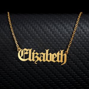 Elizabeth Old English Name Halsband Rostfritt stål 18K Guldpläterad för kvinnor smycken typskylt hänge femme mödrar flickvän gåva