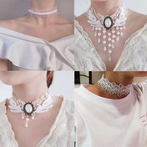 Chokers Summer Necklace Charm Fashionabla White Womens Lace Halsband Party Handmade Velvet Lace Vintage Halsband D240514