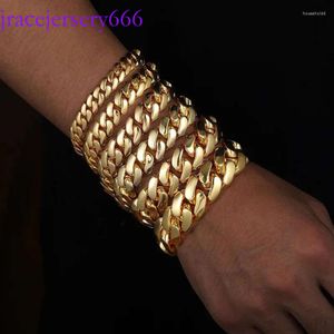 Link Armbänder 10mm-20mm Wide Hip Hop Bling Eced Round Miami Curb Cuban Kette für Männer Rapper Schmuck Gold Sier Farbe