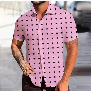 Camisa casual masculina camisa havaiana 9 coloras polka pã impressão lapela rosa rua designer de moda curta de manga curta