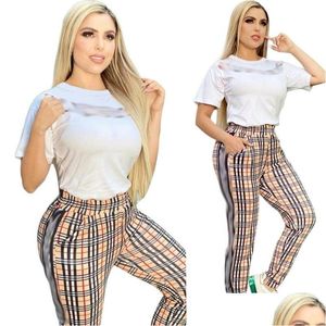 Womens Two Piece Pants European And American Luxury Designer Summer Casual Short Sleeve Top Pant Set In 3 Colors Drop Delivery Apparel Dhtju