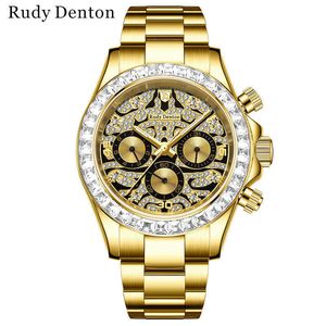 Rudy Denton Multi Functional Business Gold Steel Band mechaniczny zegarek Waterproof Waterproof Mens