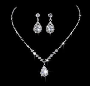 Örhängen halsband mode tårtrop kristall bröllop smycken set för kvinnor studörhänge bankett9115180