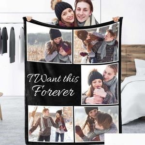 Personalize cobertores personalizados com flanela de imagem personalizada POS Clante macio para adt amiga garoto de aniversário presente branqueado gota dhrqe