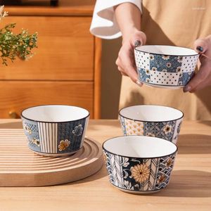 Bowls Pack of 4 Japanese Retro Style Ris Bowl Set Porslin Small för spannmålssoppdessert mellanmål