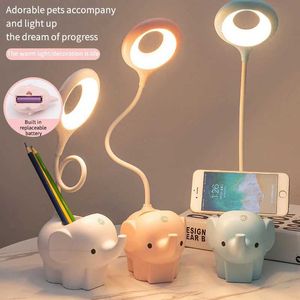 Bordslampor Creative Elephant LED Bordslampan USB Powered Light Three Color Temperatur Justerbar inlärningslampa Ögonskyddslampan