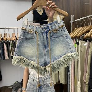 Pantaloncini blu da donna Donne Donne High-Waist Burr con frange strappate 2024 Summer Shit-gamba in stile coreano Female corto