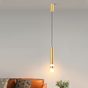Modern Art Gold Pendant Lamp for Bedroom Bedside Lighting AC 220V Long Cable LED Hanging Suspended Light Bar Kitchen Fixture