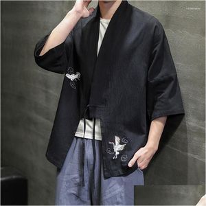 Abbigliamento etnico 2023 Giacca in lino in stile cinese estivo Hanfu uomo costume in costume sciolto cotone retrò Kimono Cardigan Robe Male 30707 dro dhnq8