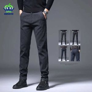 Herrbyxor Spring Autumn Mens Pants Business Brushed Fabric Office Casual Suit Long Pant Zip Pocket Blue Grey Black Byxor Male Y240514
